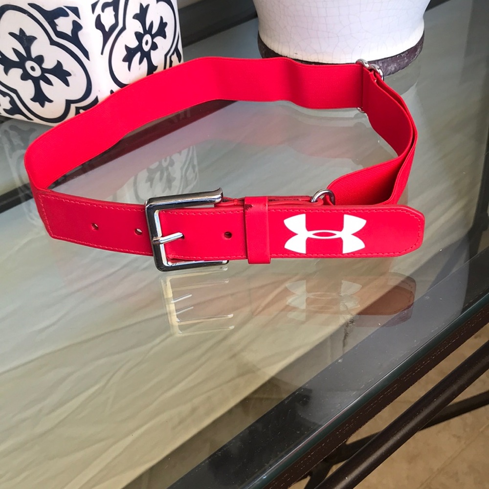 Under Armour red belt, elastic and leather silver buckle